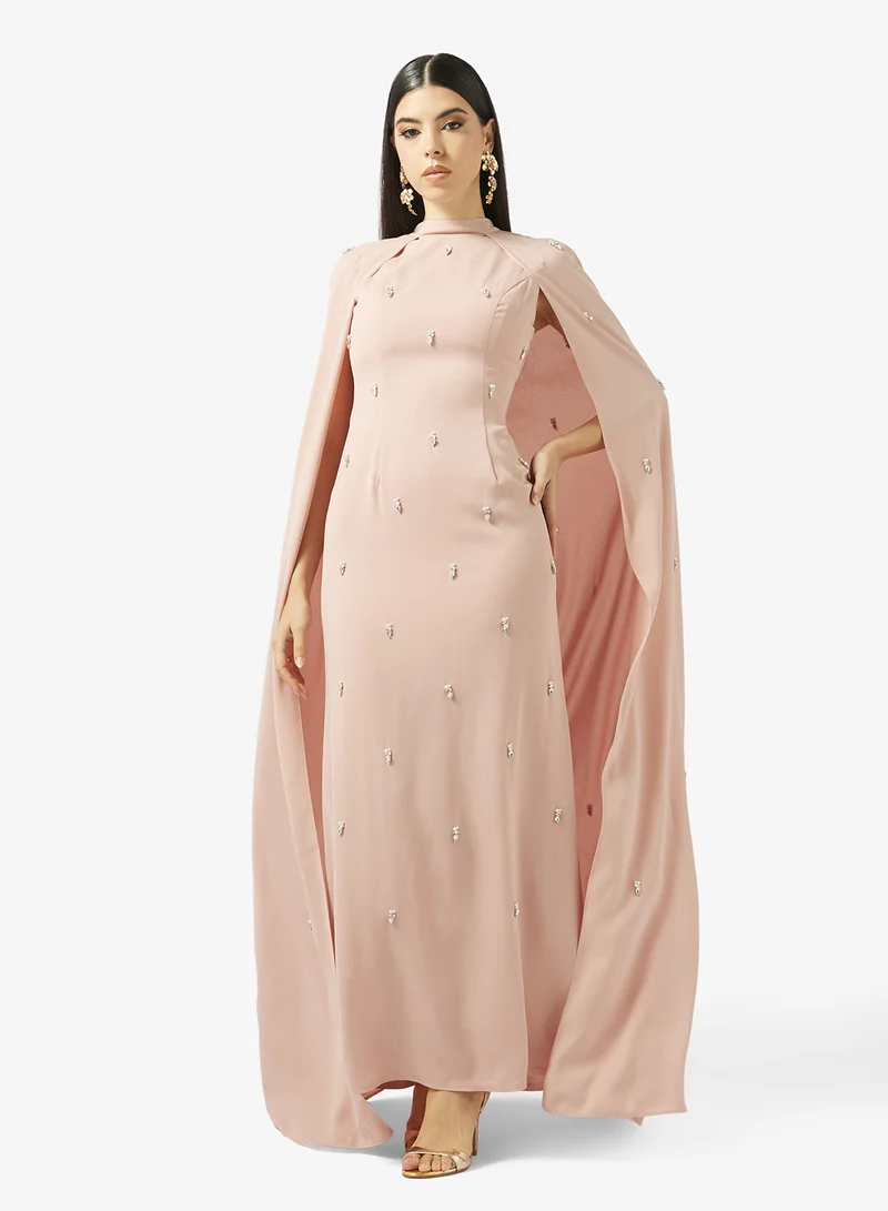 Akadia Fashion EMBELLISHED CAPE CREPE DRESS